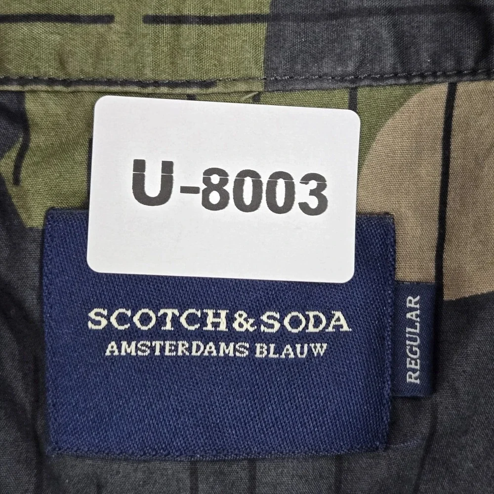 Scotch & Soda Men Button Up M Shirt Green Camouflage Gorpcore‎ Short Sleeve